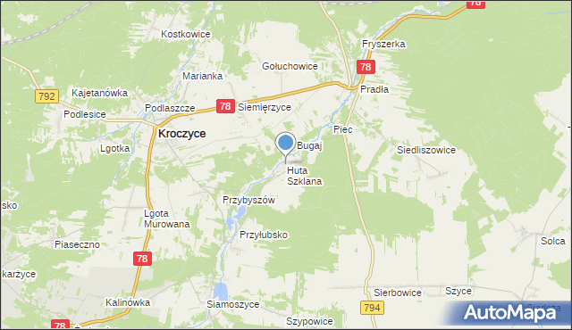 mapa Huta Szklana, Huta Szklana gmina Kroczyce na mapie Targeo